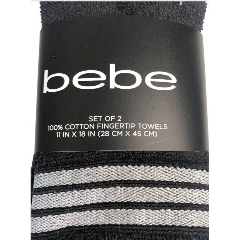 Bebe Fingertip Towels Set of 2 Black Gray Guest Bathroom Summer House 11x18